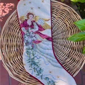 Beautiful Angel Lovers Needlepoint Stocking